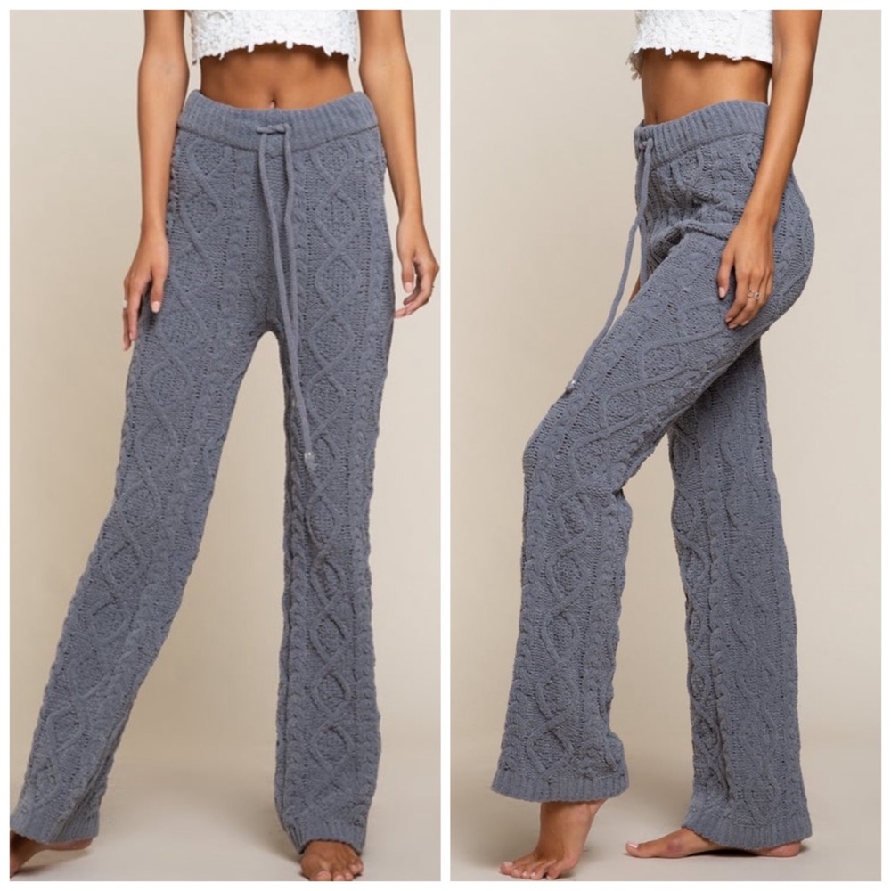 NEW POL Cable Knit Chenille Grey Pants Cozy Cute Lounge